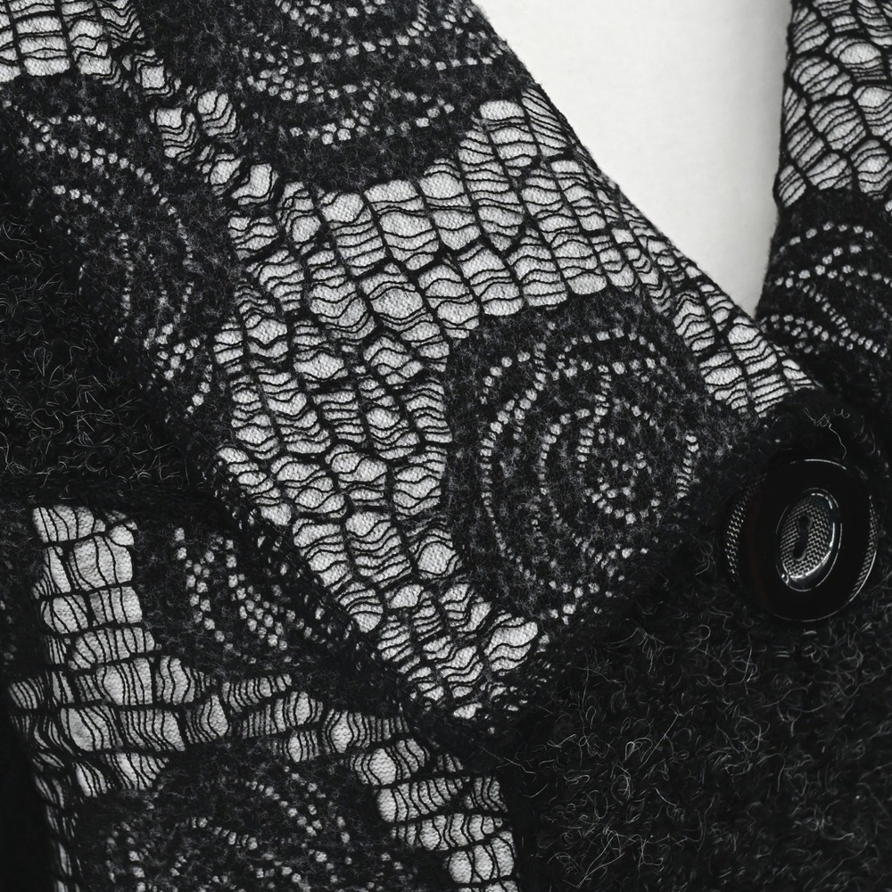 Y2K Whimsical Sioni Floral Lace Cardigan Jacket Black White Wool Mohair Blend - Picture 6 of 16